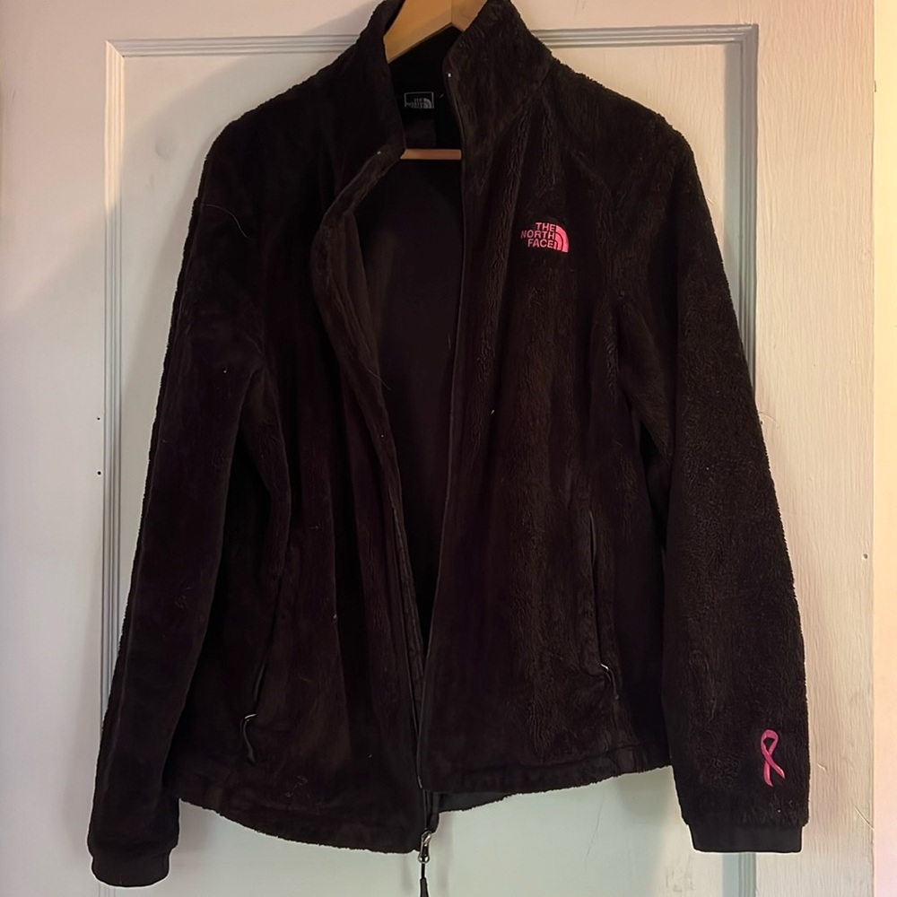 North Face black and pink fleece jacket